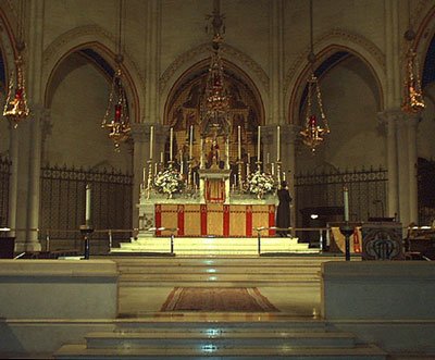 A view of the high altar at the Church of St. Mary the Virgin in Times Square.