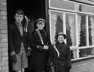Children wearing their St David's Day leeks on March 1, 1957.